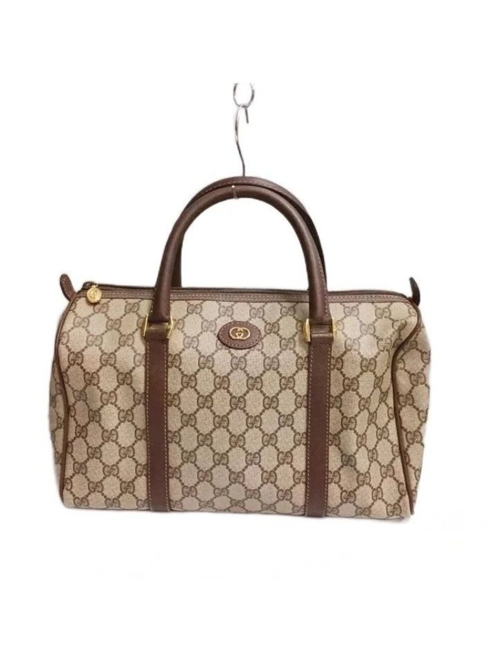 Gucci 002 615 Mini Boston Bag Hand Logo GG Pattern Brown